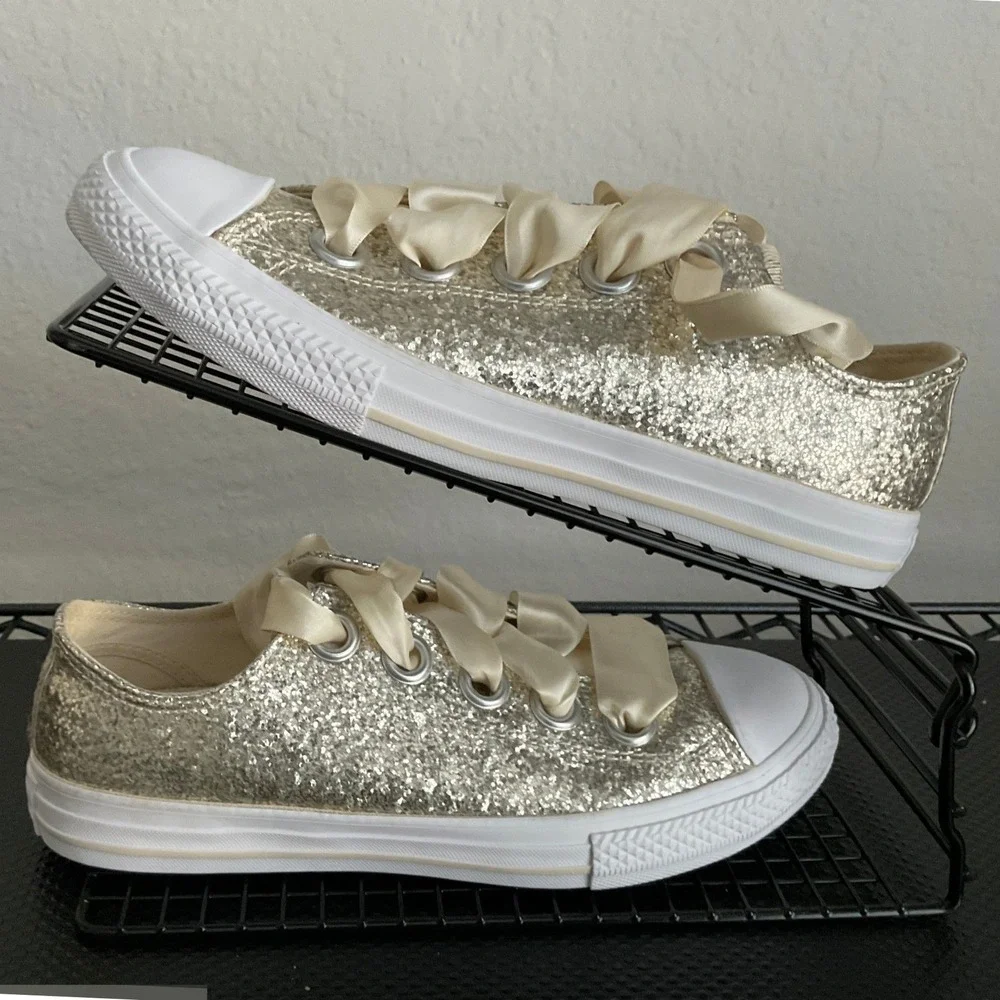 Converse Chuck Taylor All Star Big Eyelet Gold Glitter Ribbon Shoes US 5 662307C